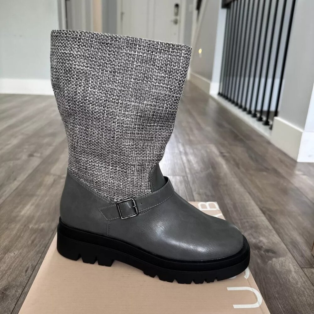 JustFab Scout Magnet Black Tweed Moto Boot (Size 7) Magnet